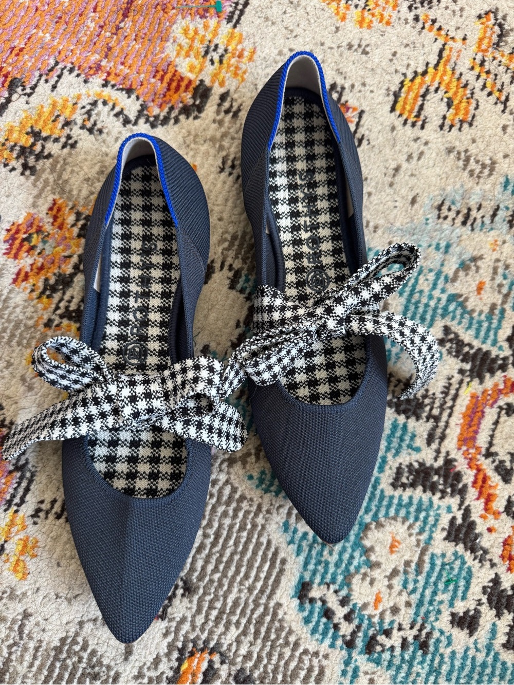 Rothy’s Navy Gingham bow flat size 10.5 Rare